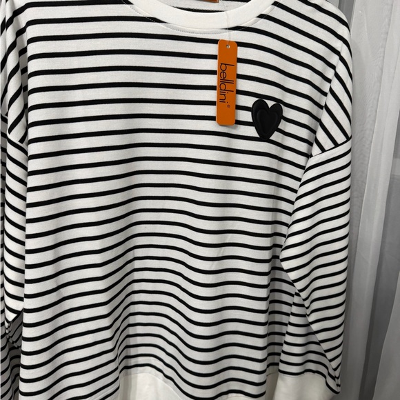 Belldini Tops - Belldini Black and White Striped Top with Heart Accent